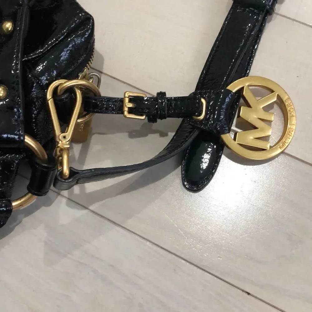 Michael Kors Women's Tristan Braided Gold-tone Chain Medium Satchel Black